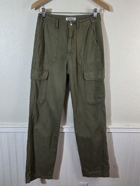 ONLY Blue Denim Womens Olive Green Cargo Pants Size 32 Utility Straight Leg